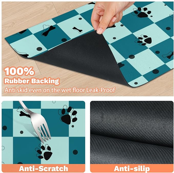 Checkered Absorbent Dog Feeding Mat Quick Dry Diatom Mud Non-Slip Pet Food Placemats Pad with Rubber Backing for Food and Water Bowls 12"x20"