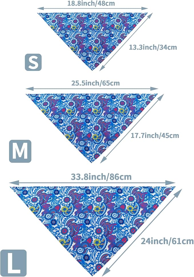 7 PCS Small Dog Bandanas Paisley Hemming Seam Edge Dog Bandana for Medium Dogs Cats Large Scarfs Party Grooming M