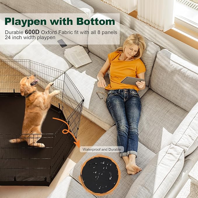 PJYuCien Dog Playpen - 8 Panels 42 inchH Metal Foldable Exercise Pen, Pet Fence Puppy Crate Kennel Indoor Outdoor with Top Cover & Bottom Pad for Medium Large Pets Black…