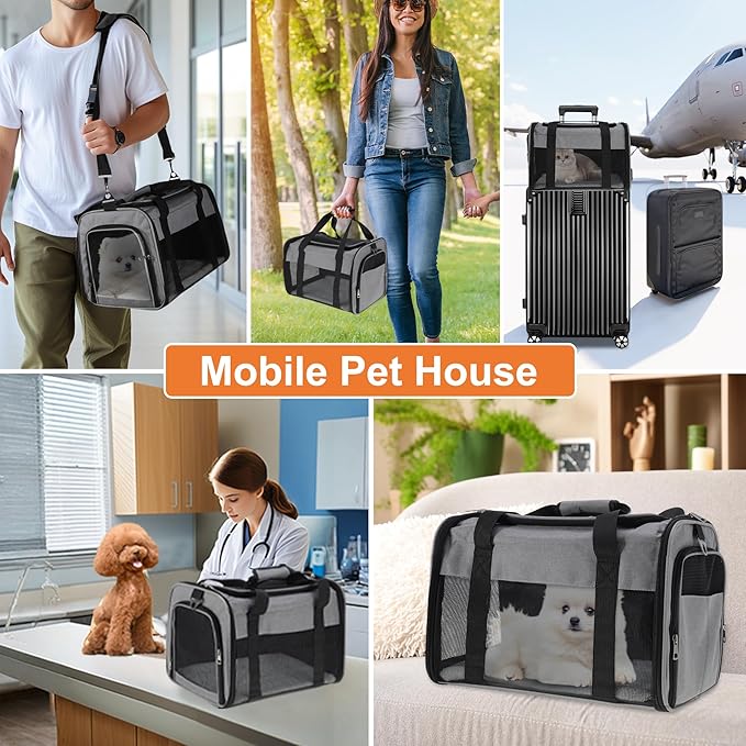 Pet Carrier, Breathable Mesh Design, Soft Cat Carrier with Shoulder Strap, Comfortable Travel Solution, Grey
