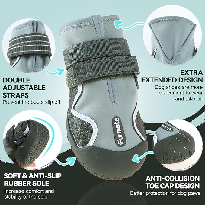 Dog Shoes for Large Small Medium Dogs,Dog Booties for Indoor Hardfloors Anti-Slip,Reflective Strip Waterproof Dog Boots & Paw Protectors for Outdoor Walking Hot Pavement,Winter Snow (Green-8)