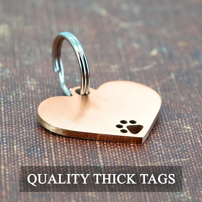 Ultra Joys Dog Tags Personalized for Pets - Hollow Paw Custom Pet ID Tag - Engraved Dog Tag for Small, Large Dogs - Large Heart in Rose