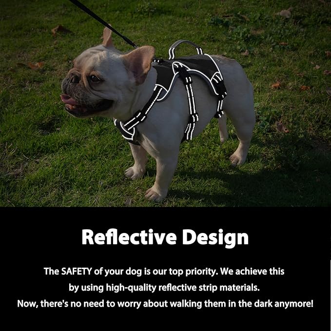 Huntboo Escape Proof Dog Harness, Escape Artist Harness, Reflective Dog Harness with Handle, Durable,Adjustable Vest for Small Medium Large Dogs Walking, Training, and Running Gear(Black, L)