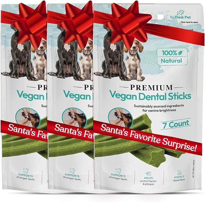 Vegan Dental Sticks for Dogs – Natural Plant-Based Dog Chews, Helps Clean Teeth & Freshen Breath, Long-Lasting Dental DogTreats (3 Packs, 21 Sticks)