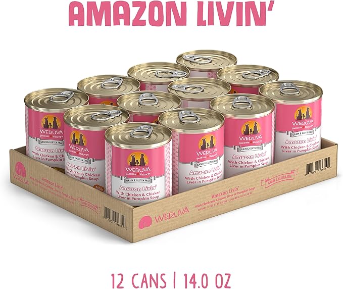 Weruva Classic Dog Food, Amazon Livin' with Chicken Breast & Chicken Liver in Pumpkin Soup, 14oz Can (Pack of 12)