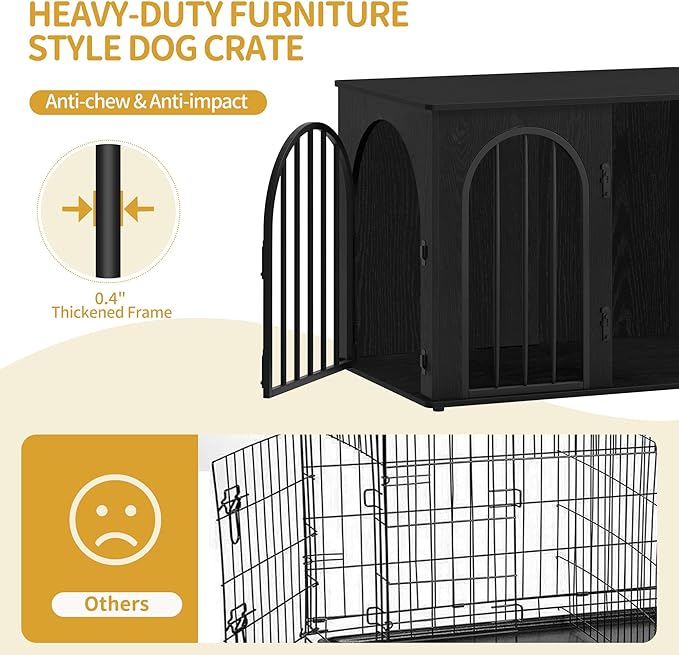 31.5'' Wooden Dog Crate Furniture, Indoor Dog Kennel Dogs Cage for Small/Medium Dogs, Heavy Duty Dog Crates Decorative Pet House End Side Table TV Stand, Black DFC85104B