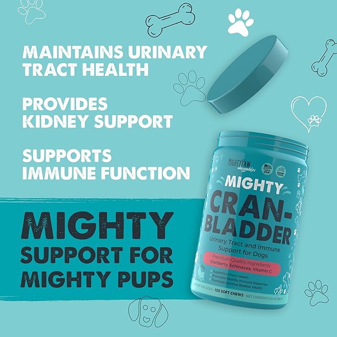 Mighty Paw Waggables Cran-Bladder (Made in The USA) | Vet Formulated Cranberry Supplement for Dogs – Cranberry Chews for Dogs, Urinary Tract & Bladder Support, Bacon Flavored, 120 Soft Chews