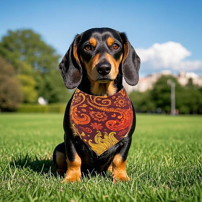 7 PCS Small Dog Bandanas Paisley Hemming Seam Edge Dog Bandana for Medium Dogs Cats Large Scarfs Party Grooming M