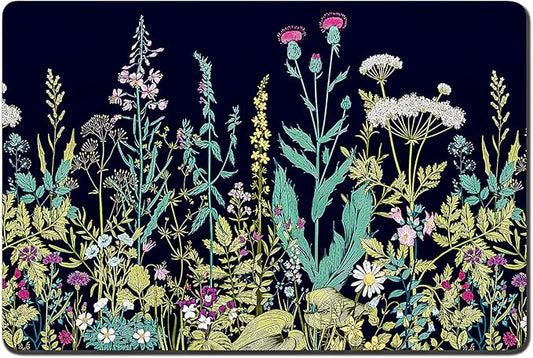 Rnivvi Dog Food Mat, 12" x 19" Flower Absorbent Dog Cat Bowl Mat for Food and Water, Cute Anti-Slip Rubber Pet Feeding Rug Protect Floors, Puppy Placemat for Feeding & Watering Supplies,Black Floral