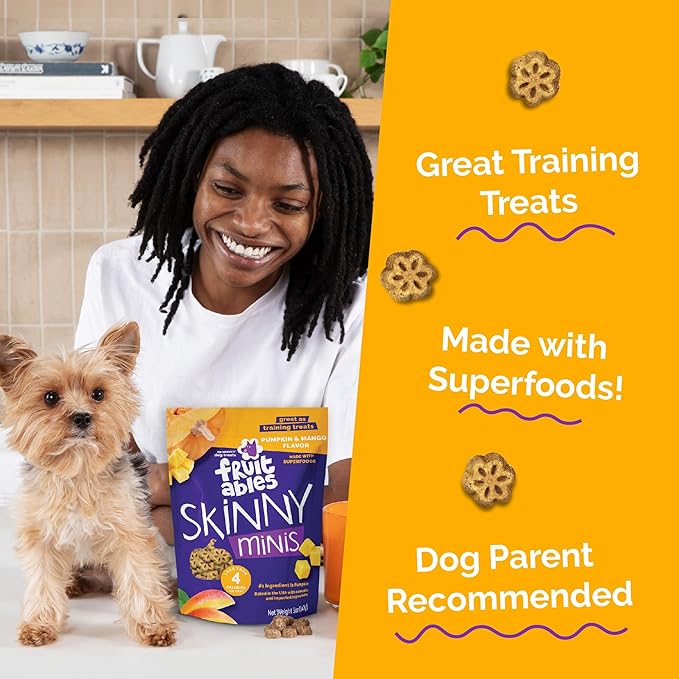 Fruitables Skinny Mini Dog Treats, Healthy Pumpkin Treat for Dogs, Low Calorie & Delicious, Puppy Training, Free of Wheat, Corn and Soy, Made in the USA, Pumpkin and Mango Flavor, 5oz