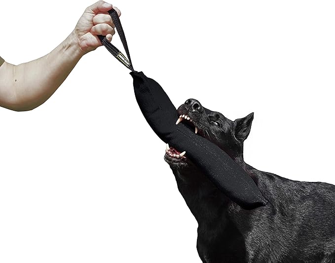 Dingo Gear French Linen tug Toy for Dog, Dog Bumper for Training, Agility, tug of war, Dog bite Pillow for Strong Dog, 1handle 18" Black S00075