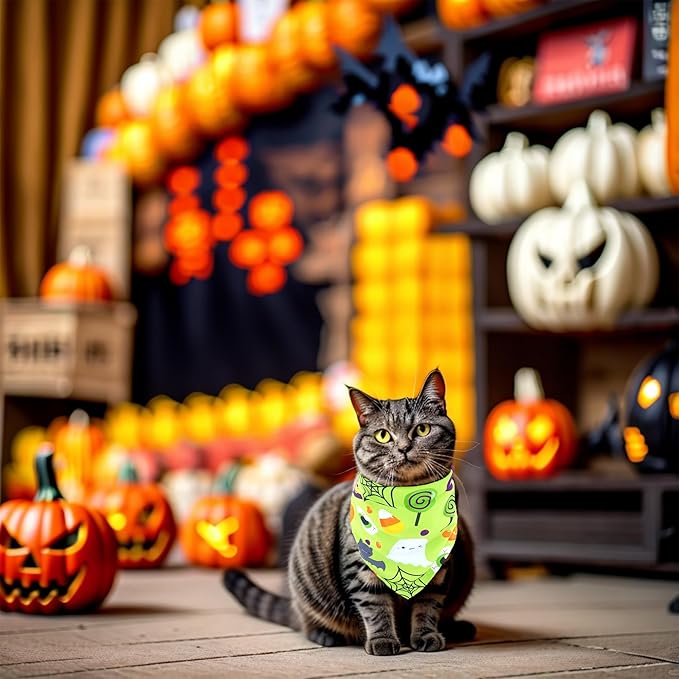 Halloween Dog Bandanas for Small Dogs 7 Pack Stitching Edge Dog Bandanas for Puppy 18 Inch Dogs Scarves for Cats Breed Grooming S