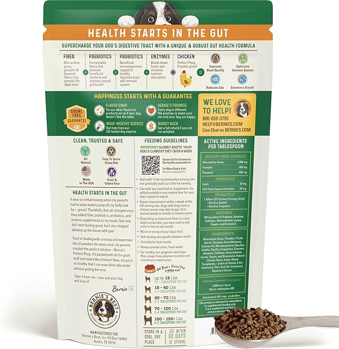 Perfect Poop Digestion & General Health Supplement for Dogs: Fiber, Prebiotics, Probiotics & Enzymes Relieves Digestive Conditions, Optimizes Stool, and Improves Health (Chicken, 4.2)