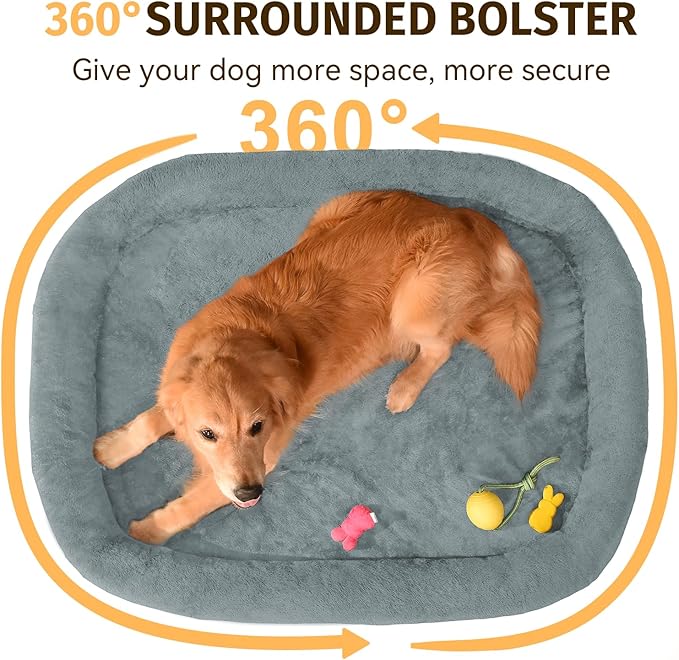 Orthopedic Waterproof Large Dog Bed: Memory Foam Washable Dog Bed with Bolsters - XXL Orthopedic Removable Cover for Medium Large Sized Pet - Non-Slip Bottom - Grey