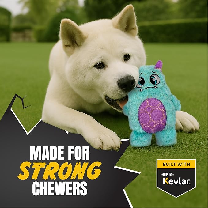Bite Force - Durable & Strong Dog Toy Light Blue Monster with Squeaker, Kevlar-Reinforced for Aggressive Chewers.