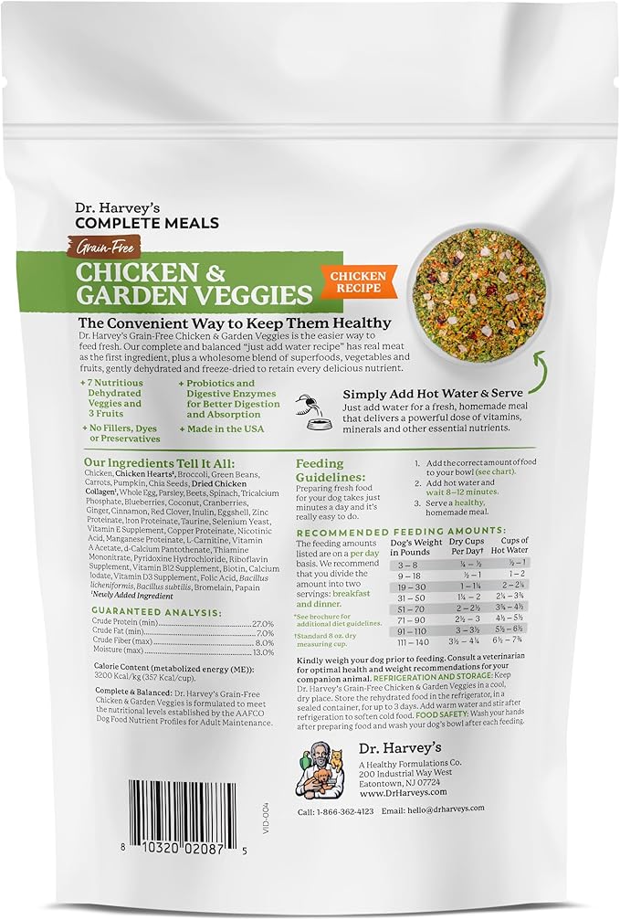 Dr. Harvey's Chicken & Garden Veggies Dog Food, Human Grade Grain-Free Dehydrated Food for Dogs with Freeze-Dried Chicken, Trial Size (5.5 Oz)