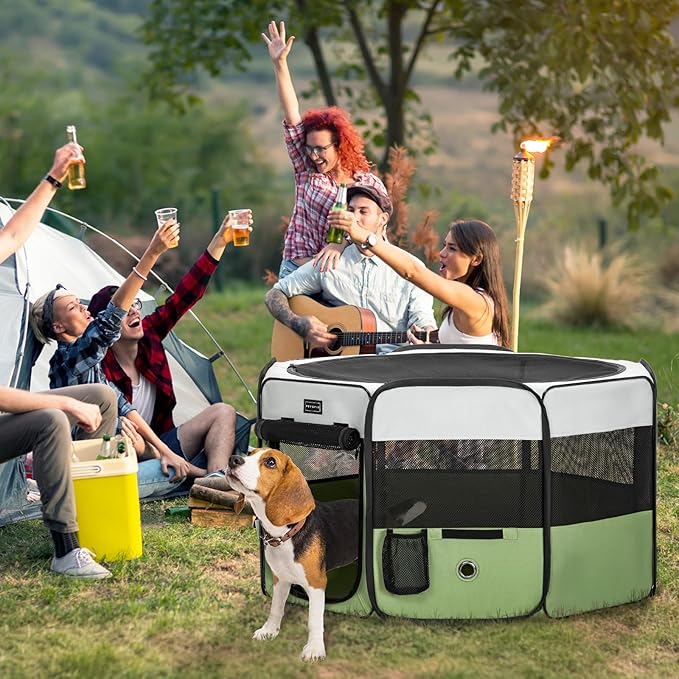 PETSFIT 29" Puppy Playpen with Removable Waterproof Mat & Zippered Roof | RV, Camping, Travel Dog Pen | Indoor/Outdoor Whelping & Cat Observation Space(29.5"x29.5"x16.5"H)