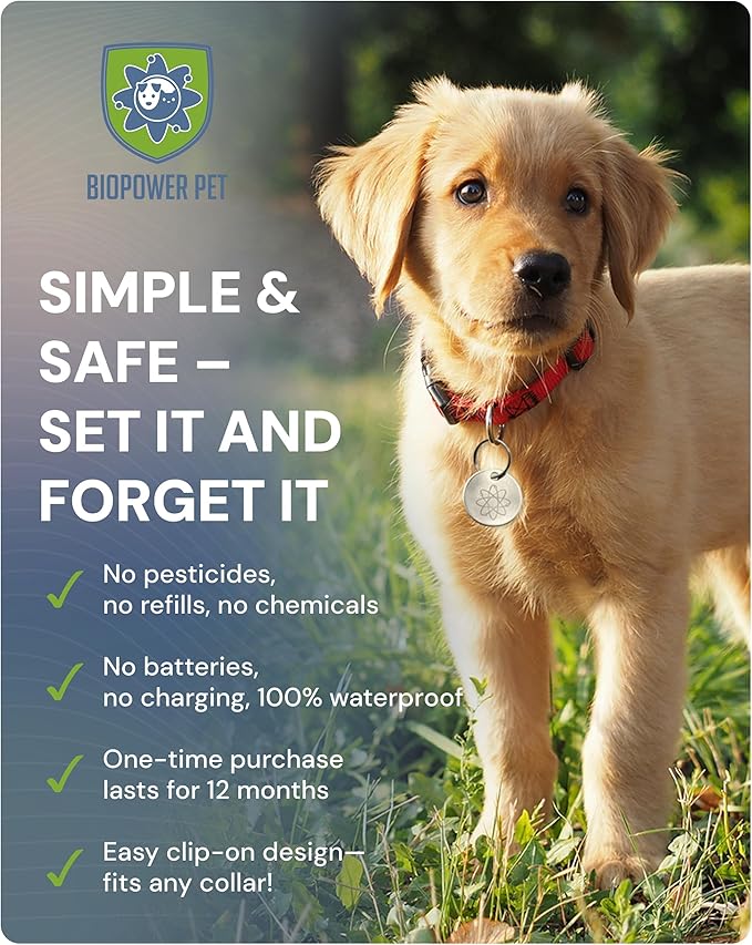 Natural Flea & Tick Repellent Collar Tag for Dogs & Cats – BioPower Pet Shield – Safe for Pets When Used as Directed – Lasts 1 Full Year Small, Regular Size Tag Bundle (2 Pack)