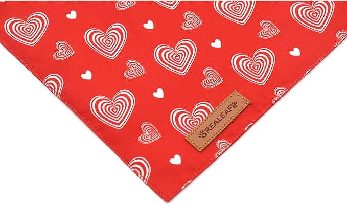 Realeaf Valentines Day Dog Bandanas 2 Pack, Reversible Love Pet Scarf for Boy and Girl, Premium Durable Fabric, Heart Bandana for Medium Large Dogs (Large)