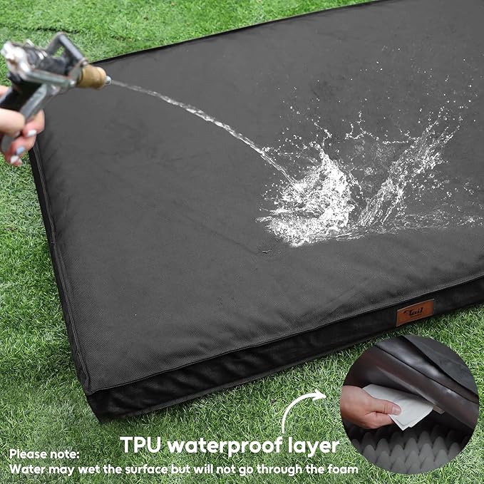 Waterproof Outdoor Dog Bed for Medium Dogs - All Weather Orthopedic Design with Egg Crate Foam and Removable Washable Cover, 30x20 Inch, Black