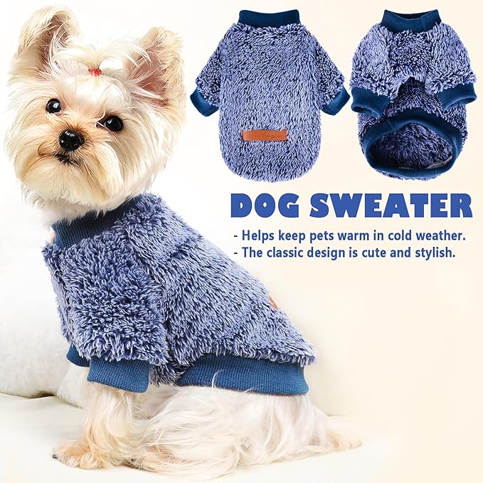 Fleece Dog Sweater Soft Fuzzy Warm Clothes for Small Dogs Girl Boy Soft Winter Coat Flannel Puppy Jacket Pet Clothes Outfit Sweater for Chihuahua, Bulldog, Dachshund M(Navy Blue)