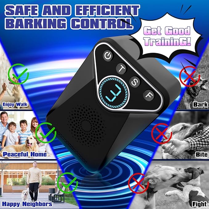 Meteralla 1500 mAh Rechargeable Anti Barking Device for Dogs Indoor and Outdoor, 9 Modes Dog Training & Behavior Aids Up to 50 Ft Range, Dog Barking Control Devices Safe for Humans, Dogs