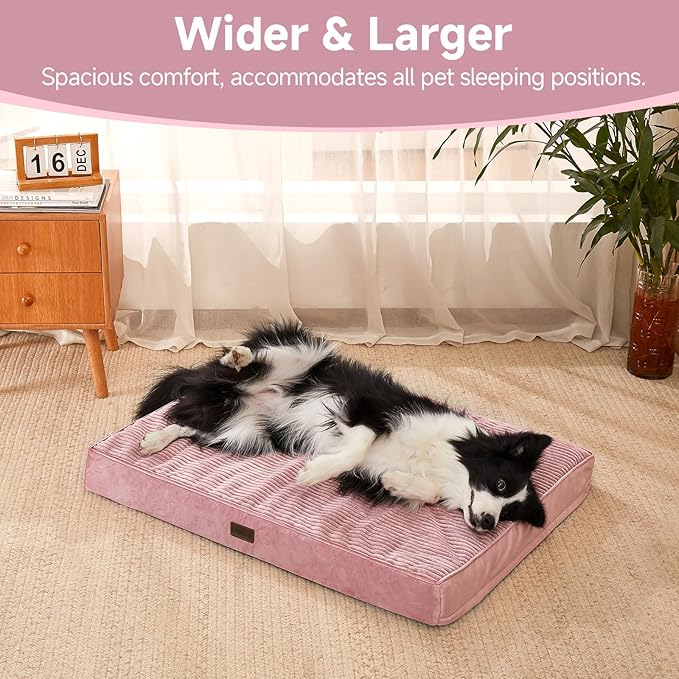 OhGeni Orthopedic Waterproof & Machine Washable Dog Bed for Medium Large Pets, Cat Mat with 25D Egg Crate Foam, Non-Slip Bottom & Removable Cover, 36 Inches(Pink)