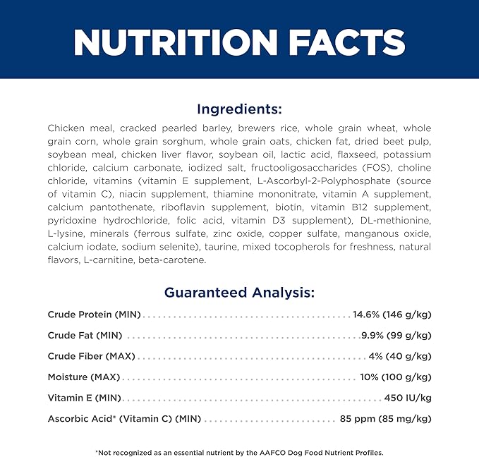 Hill's Science Diet Adult 7+, Senior Adult 7+ Premium Nutrition, Dry Dog Food, Chicken, Brown Rice, & Barley, 15 lb Bag