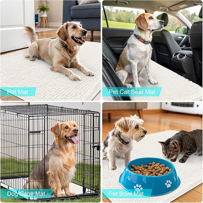 OLANLY Dog Door Mat for Muddy Paws 36x24, Absorbs Moisture and Dirt, Absorbent Non-Slip Washable Doormat, Quick Dry Chenille Mud Mat for Dogs, Entry Indoor Entryway Carpet for Inside Floor, Ivory