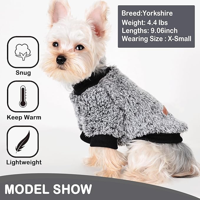 Dog Sweaters for Small Dogs Girl Male Dog, Sweater, Soft Fleece Pet Winter Clothes Boy Girl, Fuzzy Sweatshirts Flannel Jacket Puppy Coat(S, Black)