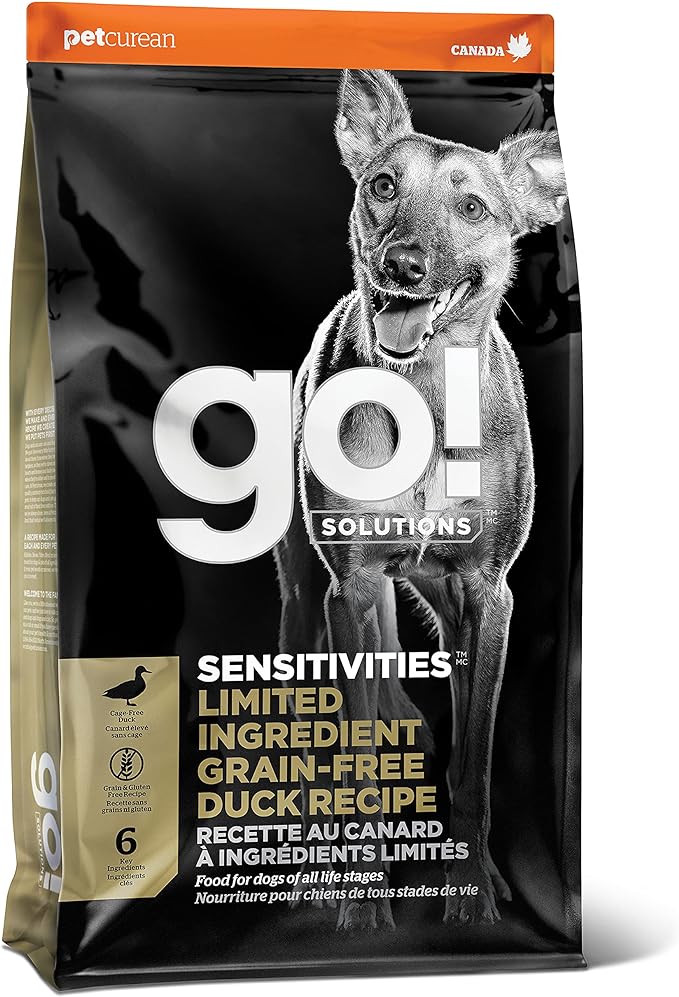 Go! Solutions Sensitivities Limited Ingredients, Grain-Free Dry Dog Food, Duck Recipe for Sensitive Stomach, 12 lb Bag