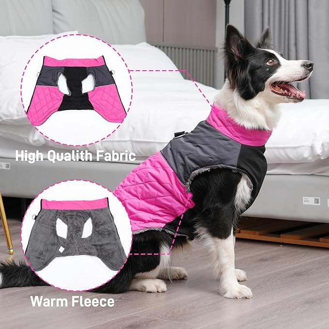 Warm Fleece Dog Coats for Small Dogs,D-Rings Waterproof Puppy Jacket for Cold Winter,Pink S