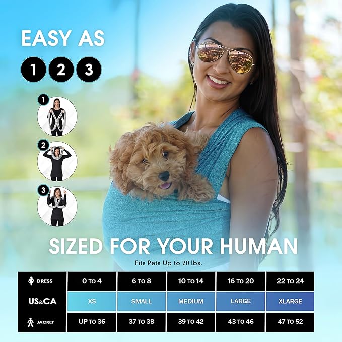 Pet K'tan Dog Sling Carrier: Hands Free for Small Dogs - #1 Pet Travel Accessory & Gift -Bond with New Puppy-Cats & Small Animals- Safe Durable Soft - Anti-Anxiety-Sized for the Human (see size chart)