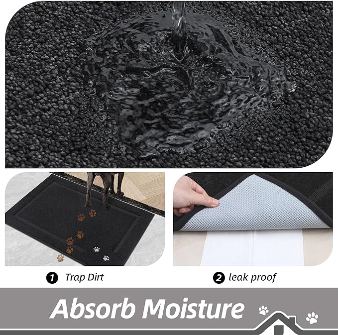 BEQHAUSE Dog Door Mat for Muddy Paws 32"x48" Dirt Trapper Absorbent Doormat Non Slip Entryway Rugs Washable Stain Resistant Welcome Floor Mat Soft Low-Profile for Front Back Door, Black