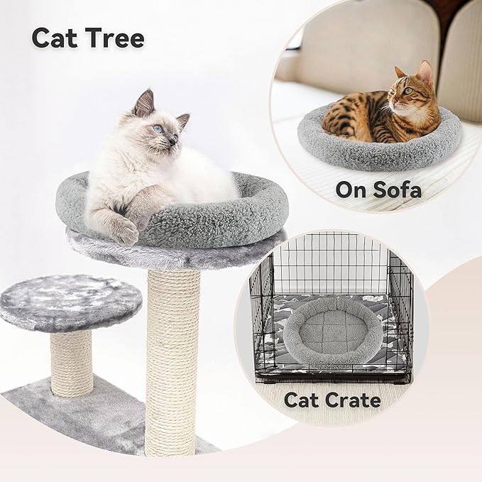 Round Cat Bed Washable Cat Donut Bed with Non-Slip Bottom Comfortable Soft Pet Bed for Cats and Small Dog/Gray （Diameter: 19.5"）