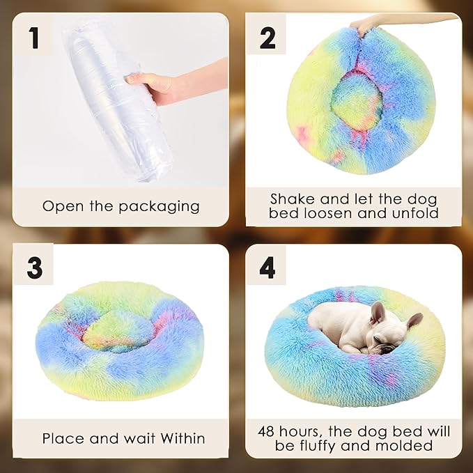Extra Large Dog Beds, 36 Inch Human Dog Anxiety Relief Squishmallow Comfort Bed, Indestructible & Chew Proof Pet Beds (Rainbow)