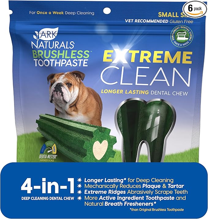 ARK NATURALS Extreme Clean Brushless Toothpaste for Small Breeds, 12 oz Bag, Long-Lasting Dog Dental Chew with Toothpaste Center, Freshens Breath, Reduces Plaque & Tartar (Pack of 6)