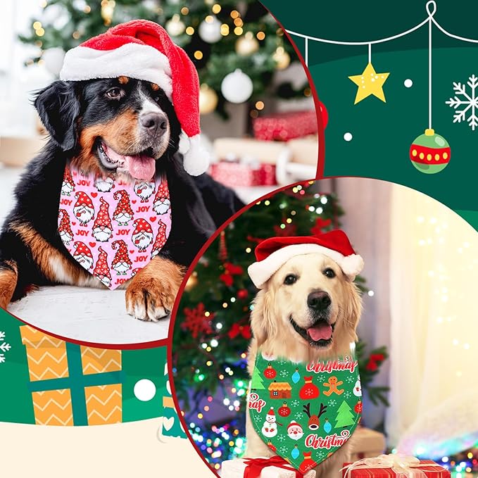 200 Pcs Christmas Dog Bandanas Bulk Snowman and Santa Claus Triangle Dog Handkerchief Bandanas Adjustable Pet Scarf Soft Comfortable Kerchief for Christmas Small to Large Puppy Cat
