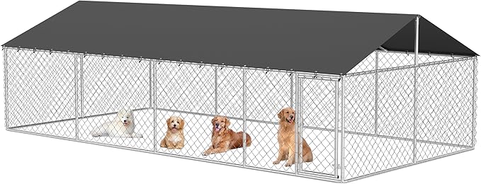 Outdoor Dog Enclosure Heavy Duty Dog Kennel House Mesh Dog Big Cage Pet Kennel Steel Fence with Secure Lock(236”x 118”)