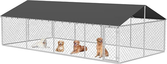 Outdoor Dog Enclosure Heavy Duty Dog Kennel House Mesh Dog Big Cage Pet Kennel Steel Fence with Secure Lock(236”x 118”)