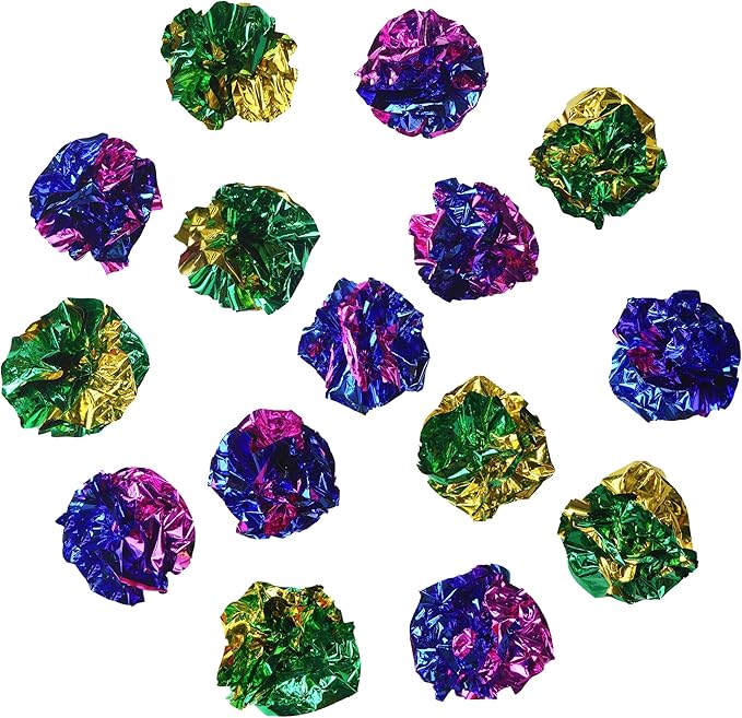 CHIWAVA 24PCS 1.6" Mylar Balls Shiny Crinkle Cat Toys Ball Kitten Crackle Lightweight Play Assorted Color