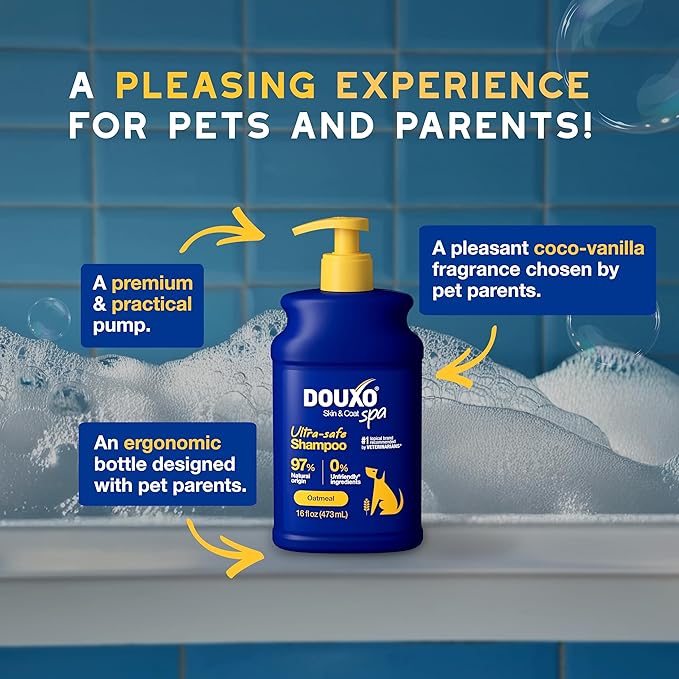 DOUXO® Skin & Coat SPA - Ultra-Safe Oatmeal Dog Shampoo, 16 fl oz, Cleans and Deeply Hydrates The Skin, Enhances The Coat, Leaves The Coat Soft and Radiant, Skin-Friendly Formula
