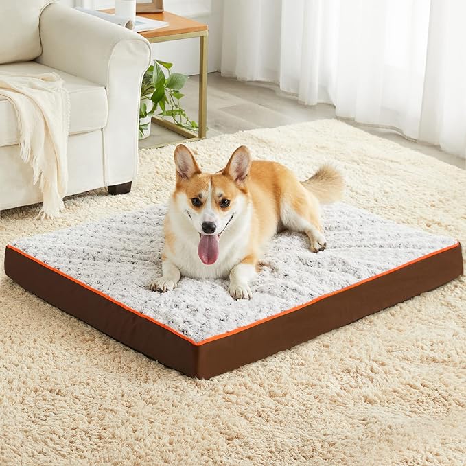 Figopage Orthopedic Memory Foam Dog Bed for Large Dogs, Waterproof Dog Crate Bed, Washable Pet Mat with Removable Cover and Nonskid Bottom