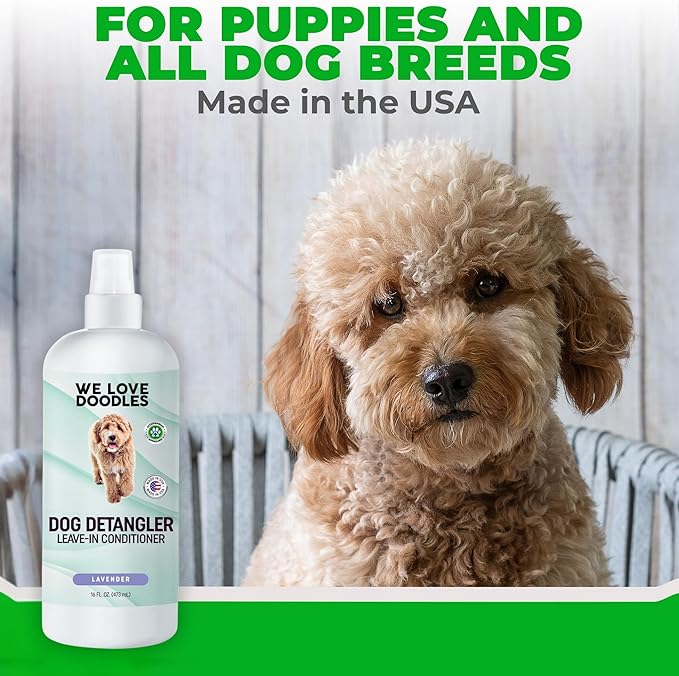 We Love Doodles Dog Detangler Spray - Leave-in Conditioner for Dogs - Dog Detangling Spray - Dematting Spray for Dogs - Tangle Remover - Made in The USA (Lavender)