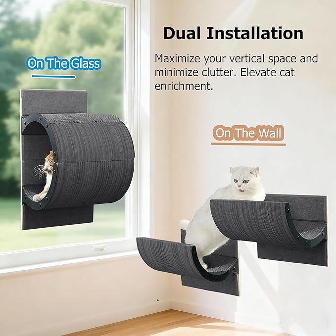 Cat Window Perch for Indoor Cats,Multiple Uses as Window Seat,Condo & Shelves,Scratchable Suction Cups Window Cat Bed for Hiding,Naping and Overlooking(Grey)