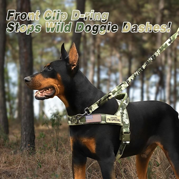 Forestpaw No Pull Dog Harness with Large Handle,Slip on Reflective Vest with Quick Release Buckle,Comfortable Flannel Lining for Medium Large Dogs Walking Training (Includes 3 Patches),Green Camo XL