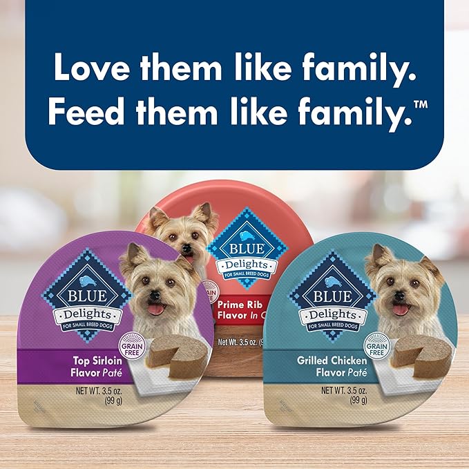 Blue Buffalo Delights Small Breed Natural Wet Dog Food Variety Pack, Top Sirloin Paté and Grilled Chicken Paté, 3.5-oz Cups, 12 Count