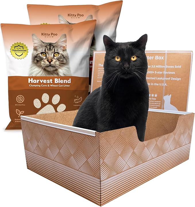 Kitty Poo Club Leakproof Disposable 2-Pack Cat Litter Box with 2 Bags Corn & Wheat Litter | Superior Odor Control & Recyclable Design | Perfect for Travel, Multi-Cat Homes & Daily Use