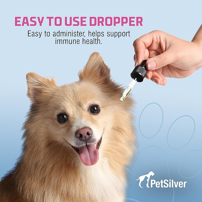 PetSilver Immune Support - Promotes Respiratory Health in Cats & Dogs, Sinus & Kennel Cough Treatment, Natural Antibiotic, Allergy Relief, Chelated Silver Formula, Easy-to-Use Dropper, USA - 2 fl oz