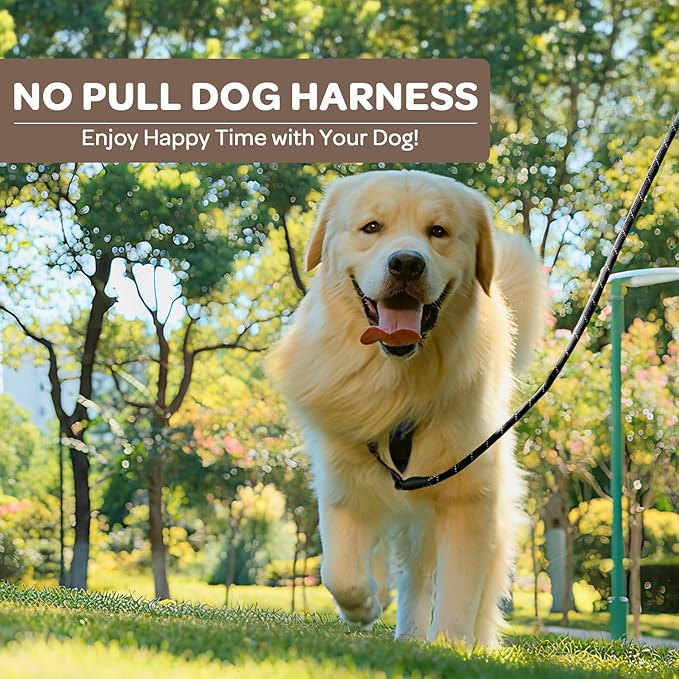 FURRYFECTION Dog Harness | No Pull Dog Harness | Reflective Oxford | Padded Handle | 4 Adjustable Straps | 2 Leash Clips | No Choke Pet Vest Harness for Small Medium Large Dogs | Dark Brown | M